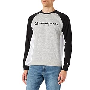 Champion American Classics Color Block Crewneck Sweat à Capuche, Gris chiné, Noir et Blanc, M Homme
