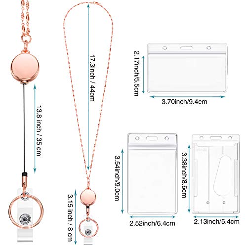 Retractable Badge Reel Lanyard With Id Holder For Women, Fashion Cruise Lanyard Stainless Steel Necklace With 3 Pieces Name Badge Holder Clip (Rose Gold) #TOP1