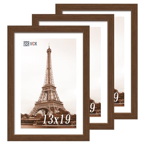 Image of VCK 13x19 Frames 3 Pack, Brown Poster Frame MDF Wood with Polished Plexiglass, Wall Mounting Horizontal & Vertical Display