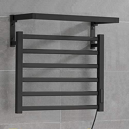 SJASD Radiador Toallero Eléctrico Temporizador Incorporado,Toallero Secatoallas radiador montado en la Pared,Calentador de Toallas eléctrico con 6 Barras y Estante Superior,Negro,B+Right Cover