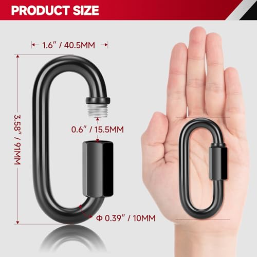 8Pcs 3.5” Quick Link Chain Connector, 2200lbs Capacity M10 Heavy Duty High Strength Giant Carabiners for Hammock, Swing, Camping, Fishing, Hiking