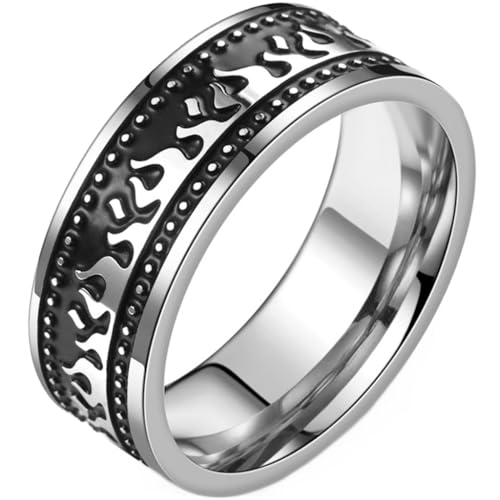 Jude Jewelers Retro Vintage Stainless Steel Fire Flame Band Style Party Biker Ring (Silver Black, 8)