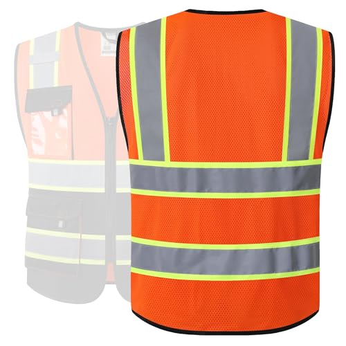 Image of JKSafety Hi Vis Reflective Safety Vests for Men Women High Visibility Vest with Pockets Mesh Fabric Construction Safety Apparel Neon Vest for Work (220-OBlack 4XL)