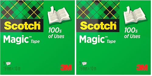 Scotch Magic Tape, 1 Roll, 19 mm x 10 m - General Purpose Sticky Tape for Document Repair, Labelling & Sealing (Pack of 2)