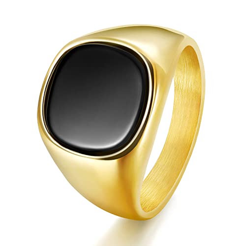 Chevalière plaquée or onyx noir TRUMIUM, alliance légère et confortable mixte