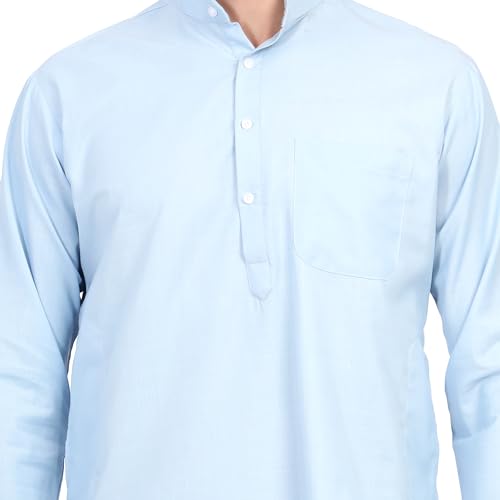 Image of Men's Cotton Blend Blend Knee Length Solid Color Style Stright Long Mandrin Collor Ethnic Casual Wear Kurta Only