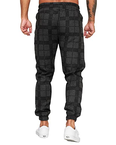Mens Outdoors Jogger Pants Casual Athletic Drawstring Trousers Slim Fit Stretch Pants Plaid Sweatpants Black #TOP5
