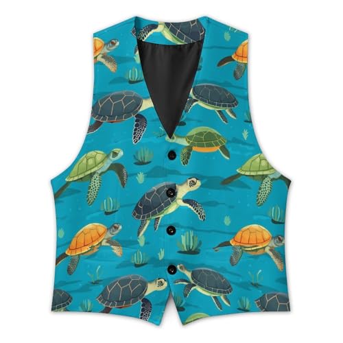 Sea Turtles PatternMen's Suit Vest Slim Fit Formal Dress Waistcoat V Neck Casual Business Vests for Suit Or Tuxedo3
