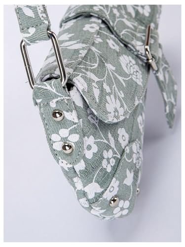 Image of QWINEE Women's Y2K Leopard Print Shoulder Bag Denim Handbags Retro Cheetah Purses Top Handle Buckle Clutch Underarm Bag