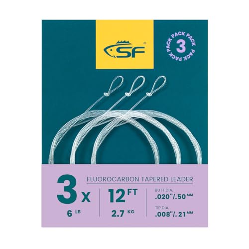 SF 3 Packs Pre-Tied Loop Fly Fishing Tapered Leader Fluorocarbon 7.5FT 9FT 12FT 0X 1X 2X 3X 4X 5X 6X 7X Clear-3Packs 12FT-3X