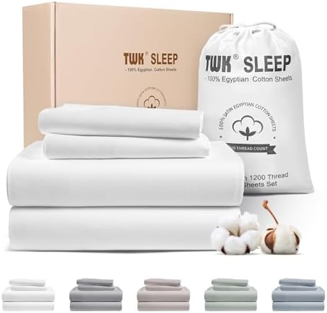 TWK 1200 TC 100% Egyptian Long-Staple Cotton Bedding Sheets Set, ...