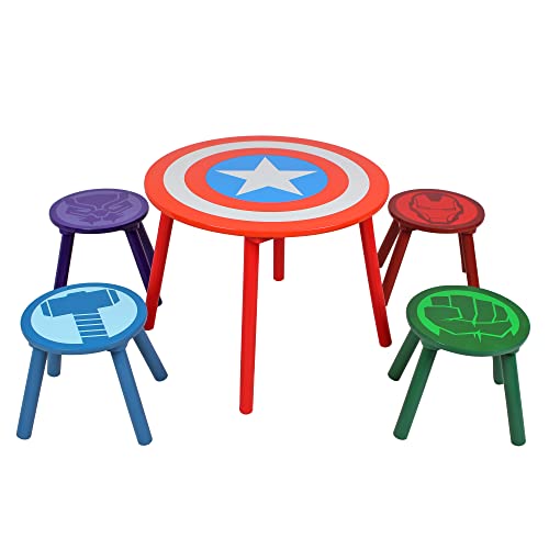 Marvel Avengers Ensemble Table et Tabouret pour 4 Personnes, Peut Supporter Jusqu’à 30 kg par Tabouret, Parfait pour Les Jeux et Les activités – Petit,...