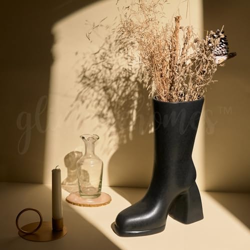 Image of Glimpse Homes Boot Vase | Modern & Minimalist | 11 inch Ceramic Flower Vase (Matte Black)
