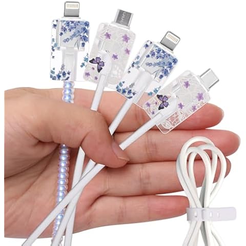 4+2Pcs Hoedia Cable Protector for iPhone Charger, Cord Protector for Phone Charger, Hard Silicone Cable Saver, Mouse Cable Protector, Cute Charger Protector with Cord Wrap and Clip Cover