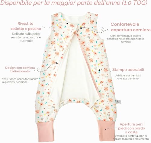 WYTbaby Schlafsack mit Füßen 1.0 Tog, 100% Baumwolle Schlafsack mit Beinen Ganzjahres Babyschlafsack für Junge Mädchen 90cm (Kinder Höhe 90… – Ansicht 5