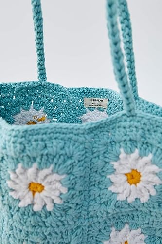 Image of Womens Stylish Relaxed Fit Hand Crochet Spacious Tote Bag Shopping Bag Handmade Knitting Bag Crochet Shoulder Bag