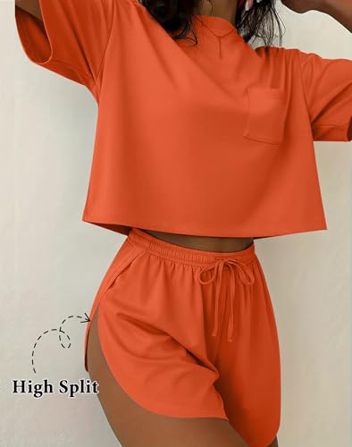 Image of Ekouaer Womens Pajama Sets Sexy Lounge Sets Side Split Short Pj Sets Cute Pjs 2 Piece Comfy Sleepwear Loungewear
