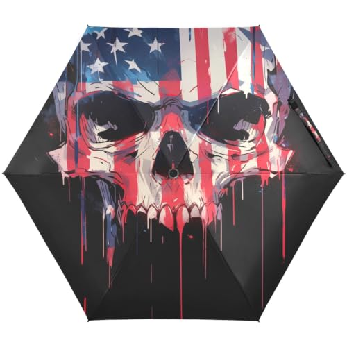 Parapluie pliable motif crâne américain léger pour plage et vacances