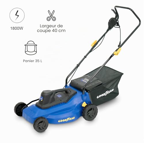 Goodyear - Tondeuse à Gazon Électrique 1800W, Largeur de Coupe 40cm, Moteur 3200 TR/Min, Tondeuse Électrique Filaire pour Jardin jusqu'à 300m², Hauteur Réglable & Bac de Ramassage 35L – vue 4