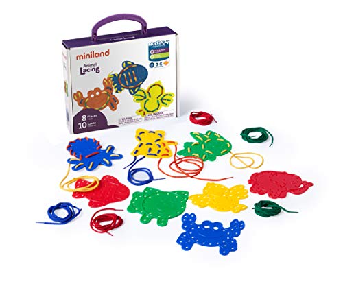 Miniland - Animal Lacing (45304) Figuras de Animales para Coser ensartar