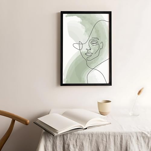 Image of Ritwika's Abstract Wall Art Of Outline Of Women Portrait Water Color Painting | With Frame Perfect For Home Office Decor | Green And Black | Size 13.5 x 19.5 Inch, Set of 1 (01 - WOMEN)