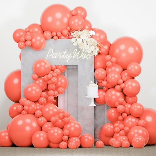 Image of PartyWoo Coral Balloons 140pcs Different Sizes of 18 12 10 5 Inch Coral Pink Light Red Latex Balloon Arch Kit Garland for Wedding Baby Shower Gender Reveal Summer Birthday Party Decorations Red-Y22
