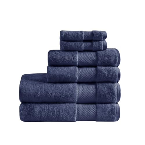 Madison Park Ergode Cotton Bath Towel Set - Luxurious, Plush, and Absorbent - 600gsm - Dobby Border and End Hem - Oeko-Tex Certified - 6 Piece Set