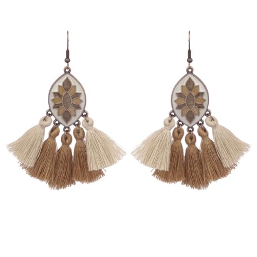 Image of Young & Forever Gift Boho Carnival Sea Island Long Tassel Earrings Handmade Beaded Bohemian Women Statement Beads Dangle Earrings Ethnic Jewelry Fringe Earrings