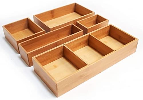 Seville Classics Bamboo Box Kitchen Utensil Drawer Organizer & Home, Office Tool Holder Storage Organizer, 5 piece/w Dividers