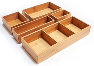 Seville Classics Bamboo Box Kitchen Utensil Drawer Organizer & Home, Office Tool Holder Storage Organizer, 5 piece/w Dividers