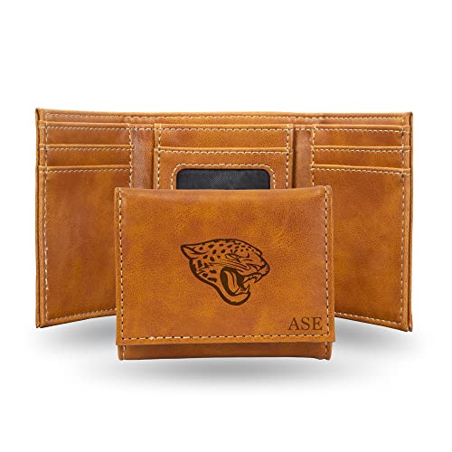 Rico Industries NFL Jacksonville Jaguars Brown Personalized-Custom Laser Engraved Tri-fold Wallet - Slim Wallet