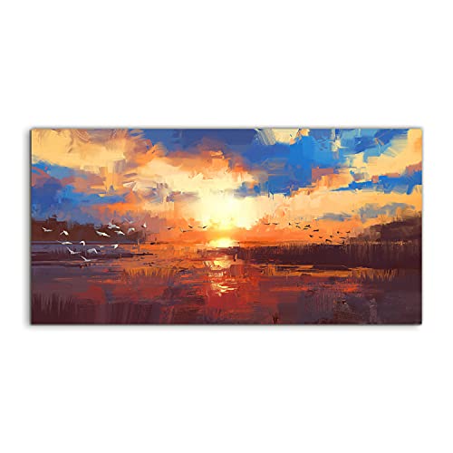 Tableau salon acrylique Lake Sunset 100x50 deco murale chambre moderne