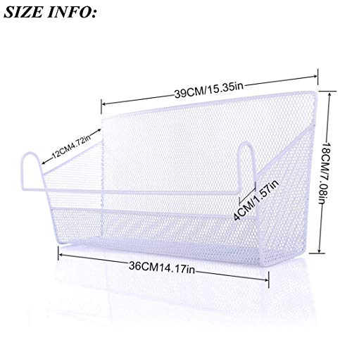 RuiyiF 2 Pack Bunk Bed Storage Basket,Dormitory Bedside Storage Baskets Metal Desk Corner Organizer Hanging with Hook for Books Phones Tissues Water Bottle (White)