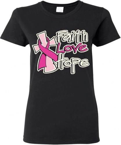 Faith Love Hope Women's T-T-Shirts Hemden Breast Cancer Awareness Pink Ribbon Support Tees12446(Medium)