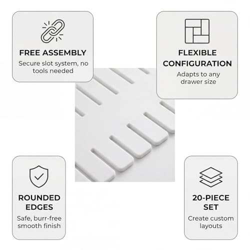 20 Stück Schubladen Organizer Verstellbare Schubladentrenner Verstellbare Schubladenteiler, Schubladen Trenner, Drawer Dividers für Küche Socken Unterwäsche Organizer für Schubladeneinsatz(32x7cm)