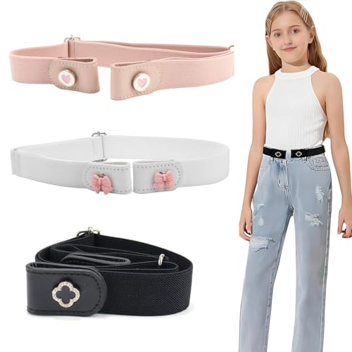 WHYCNJL 3 Pièces Ceinture Enfant Fille Élastique Sans Boucle, Reglable et Invisble 35-80cm