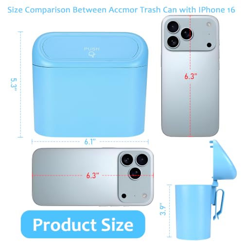 Image of Accmor Car Trash Can with Lid, 2 Pack Mini Vehicle Garbage Can, Leakproof Auto Dustbin with 30 Trash Bags, Garbage Container Bin for Car, SUV, Office (Blue)