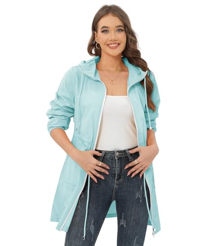 Women's Waterproof Rain Jacket with Hood Lightweight Packable Long Raincoat Windbreaker for Outdoor Activities4