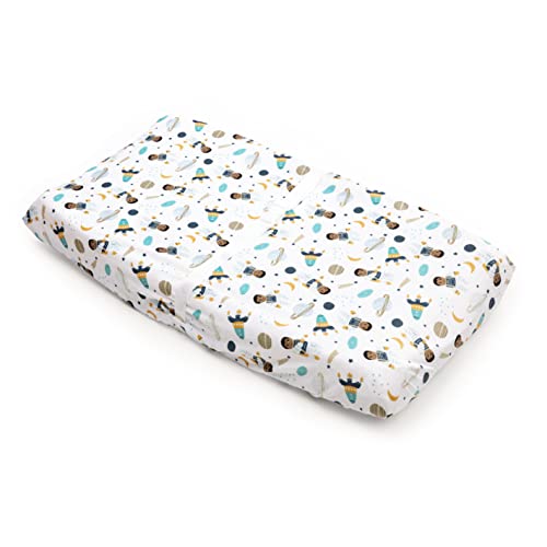 Little Muffincakes Extra Soft Changing Pad Cover, Astronaut and Space Theme (Ashton) - Standard Size, 1 Pack, Blue