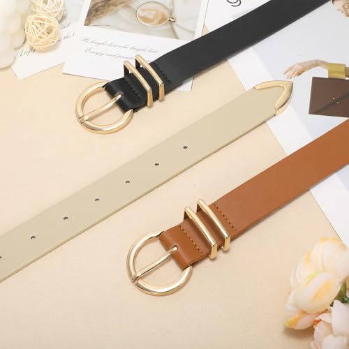 3 Pack Women's Belts for Jeans Dresses Fashion Ladies Skinny Leather Belt with Gold Buckle for Pants3