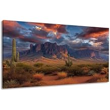 Canvas Wall Art Prints Superstition Mountains Sunset Arizona Western Landscape Nature Large Framed Artwork Wall Paintings Pictures Posters 24"x48" Wall Decor for Living Room Office Bedroom