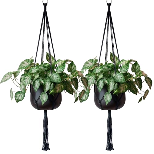 Image of EBOOT 2 Pack 48 Inch Large Macrame Plant Hanger Rope to Hang Flower Pot Plant Holder for Indoor Outdoor Decorations, 4 Legs (Black)