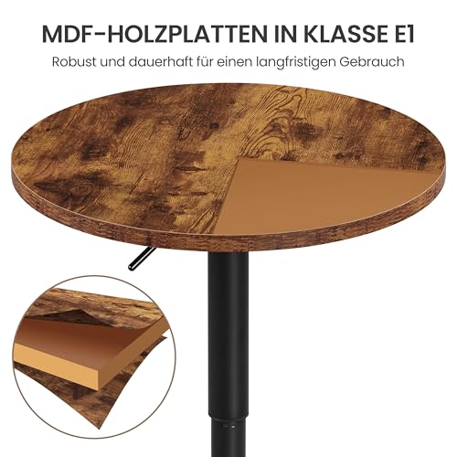 Yaheetech Runder Bartisch | Höhenverstellbar 69,5 91 cm | Stehtisch Bistrotisch 360° Drehbar | Tisch Partytisch Ø 60cm | Multifunktional Empfangstisch für Zuhause/Club/Pub | Rostbraun