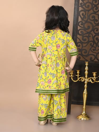 Image of superminis Girls Cotton Floral Printed Gota Patti Work Half Sleeves Sharara Suit
