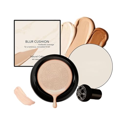 Foundation Cushion, Mushroom-Shaped Cc Cushion for Mature Skin, Moisturizing and Concealing, Long-Lasting Coverage and Waterproof, Creating a Natural Makeup Look, Suitable for All Skin Types (Natural)