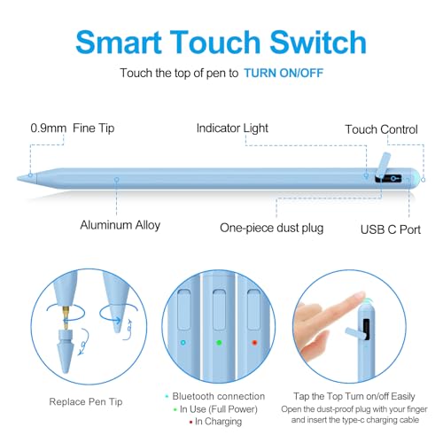 Image of Stylus Pen for iPad 2018-2026 with Palm Rejection, Apple Pencil for Pad11th /10th /9th /8th /7th /6th Gen, iPad Pro 11 /12.9 inch, New iPad Air 2026 11&13-inch(M3 /2) /5th /4th /3th Gen, iPad mini 6th /5th