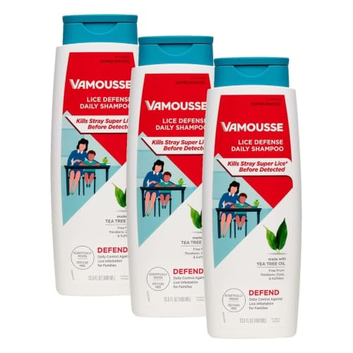 Image of Vamousse Head Lice Defense Daily Shampoo, Homeopathic Pesticide-Free Formula with Tea Tree Oil, After Exposure Defense for Kids &Family, Paraben, Sulfate & Dye Free, 13.5 Oz (Pack of 3)