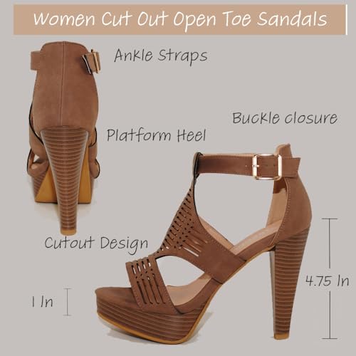 Image of Open Toe Ankle Strap Sandal - Western Bootie Stacked Heel Open Toe Cutout Shoes