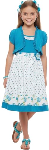 Image of ToBeInStyle Girls Two Piece Short Sleeve Dress and Matching Bolero Crop Cardigan Assorted Prints Cotton Blend Summer Outfit
