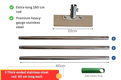 Image of Stainless Steel Wire Heavy Duty Hard Floor Brush 20cm Durable Metal Wooden Brush with 70 inch Long Stainless Steel Pole for Bathroom,Swimming Pool,Terrace,Garden,Block,Moss,Stains Cleaning